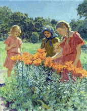 Копия картины "собирая цветы" художника "богданов-бельский николай"