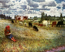 Репродукция картины "пастушка" художника "богданов-бельский николай"