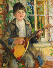 Репродукция картины "мальчик с балалайкой" художника "богданов-бельский николай"