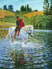 Репродукция картины "дети на лошади" художника "богданов-бельский николай"