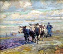 Копия картины "nice landscape with ox and farmer" художника "богданов-бельский николай"