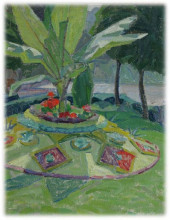 Репродукция картины "landscape with palm tree and blooming flowerbed" художника "богомазов александр"