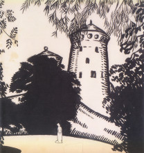 Репродукция картины "female silhouette against the background of the castle" художника "богомазов александр"