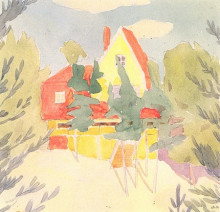 Репродукция картины "landscape with the house with red roof" художника "богомазов александр"